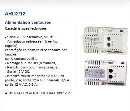 Alimentation ARD2/12 pour ventouse ou gâche électrique